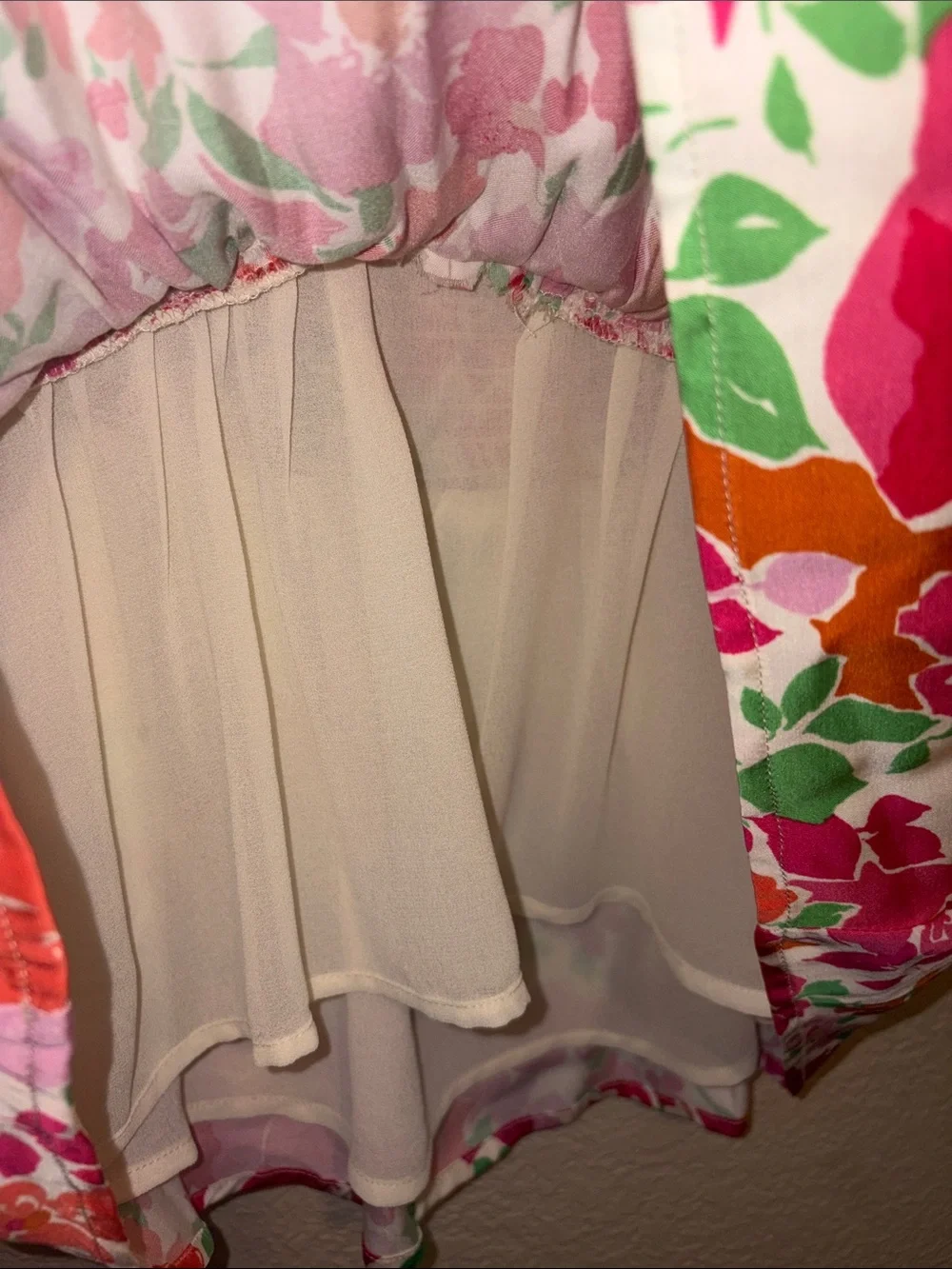 Astr Floral Puff-Sleeve Square Neck Top in Pink, Orange and Green